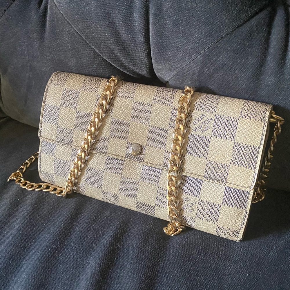 👜 LOUIS VUITTON Authentic Damier Azur Portefeuille Wallet Crossbody Bag Luxury